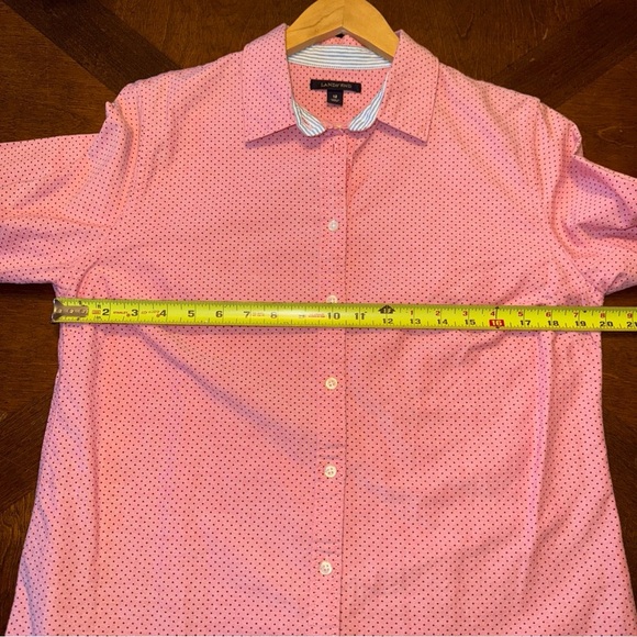 Lands End Women’s Long Sleeve Button Up Shirt Pink with Black Dots Petite 12P - Picture 5 of 7